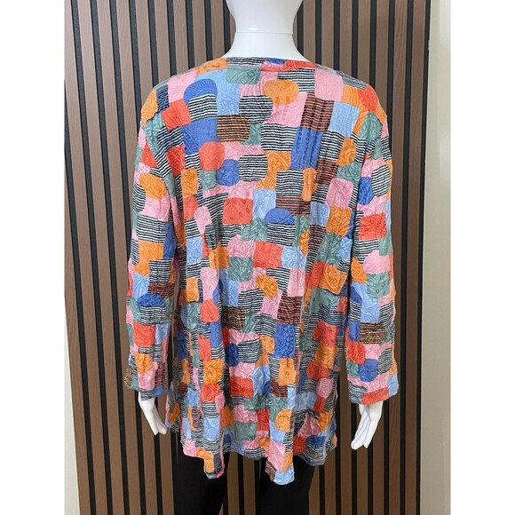 Ali Miles Women's L Orange Blouse Polyester Tunic Patchwork Artsy Boho Travel - Picture 2 of 9